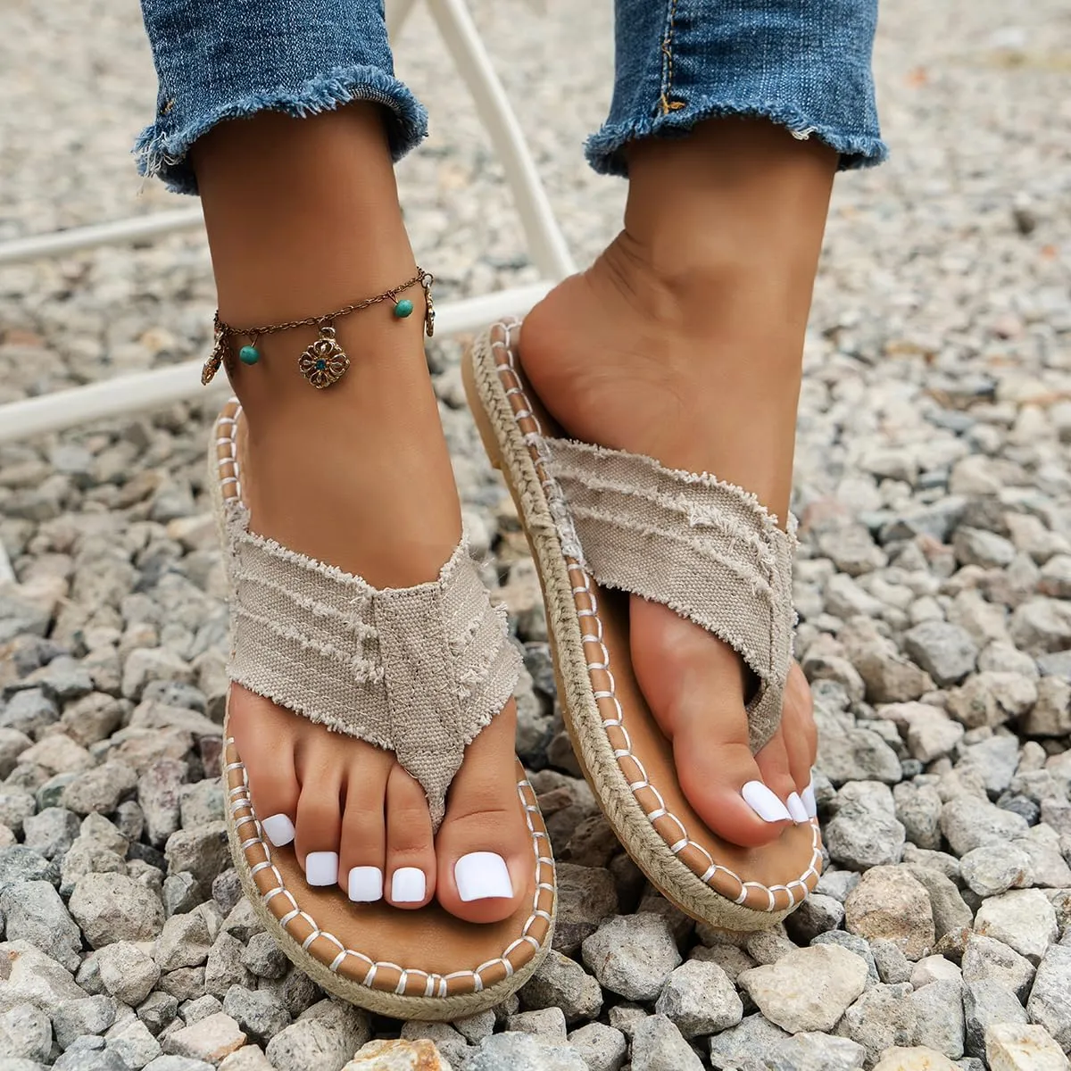 Summer New Flat Clip Toe Fisherman Shoes, Outer Wear Sandals Slippers, Thick Bottom Solid Color Round Toe Buckle Strap Sandals, Stylish Outer Wear Woven Beach Sandals For Women Flip flop