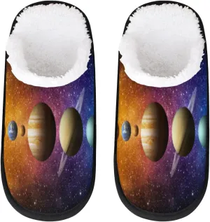 Sun Saturn Jupiter Slippers for Women,Fluffy Soft Winter Womens House Slippers,Non Slip Comfy Plush Ladies House Shoes for Girls Slip-On Slippers for Indoor Bedroom Travel M