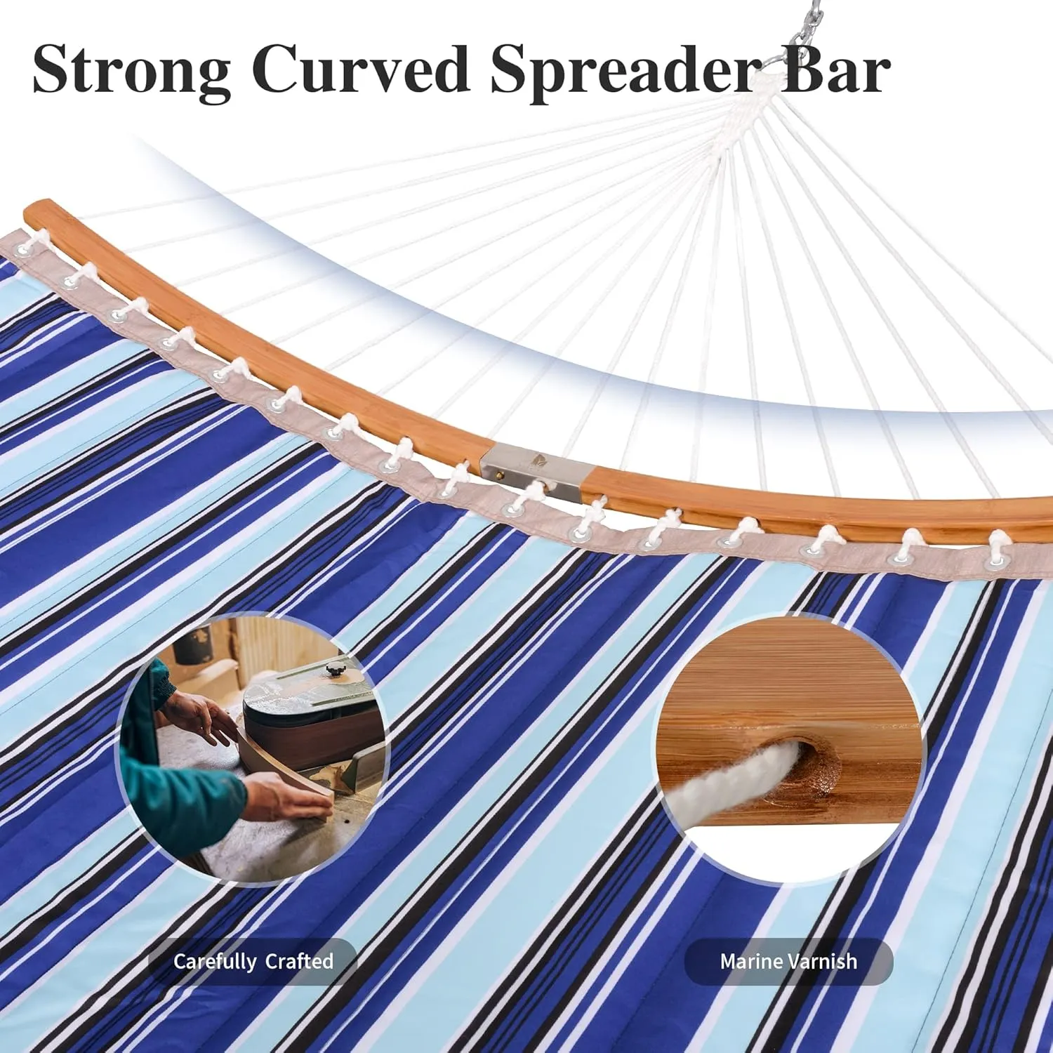 SUNCREAT Hammocks Outdoor Portable Hammock with Stand, 475 lbs Capacity, Heavy Duty Double Hammock with Stand Included, Patent Pending, Blue Stripes