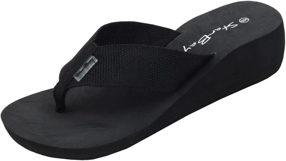 Sunville Women's Wedge Canvas Thong Sandal