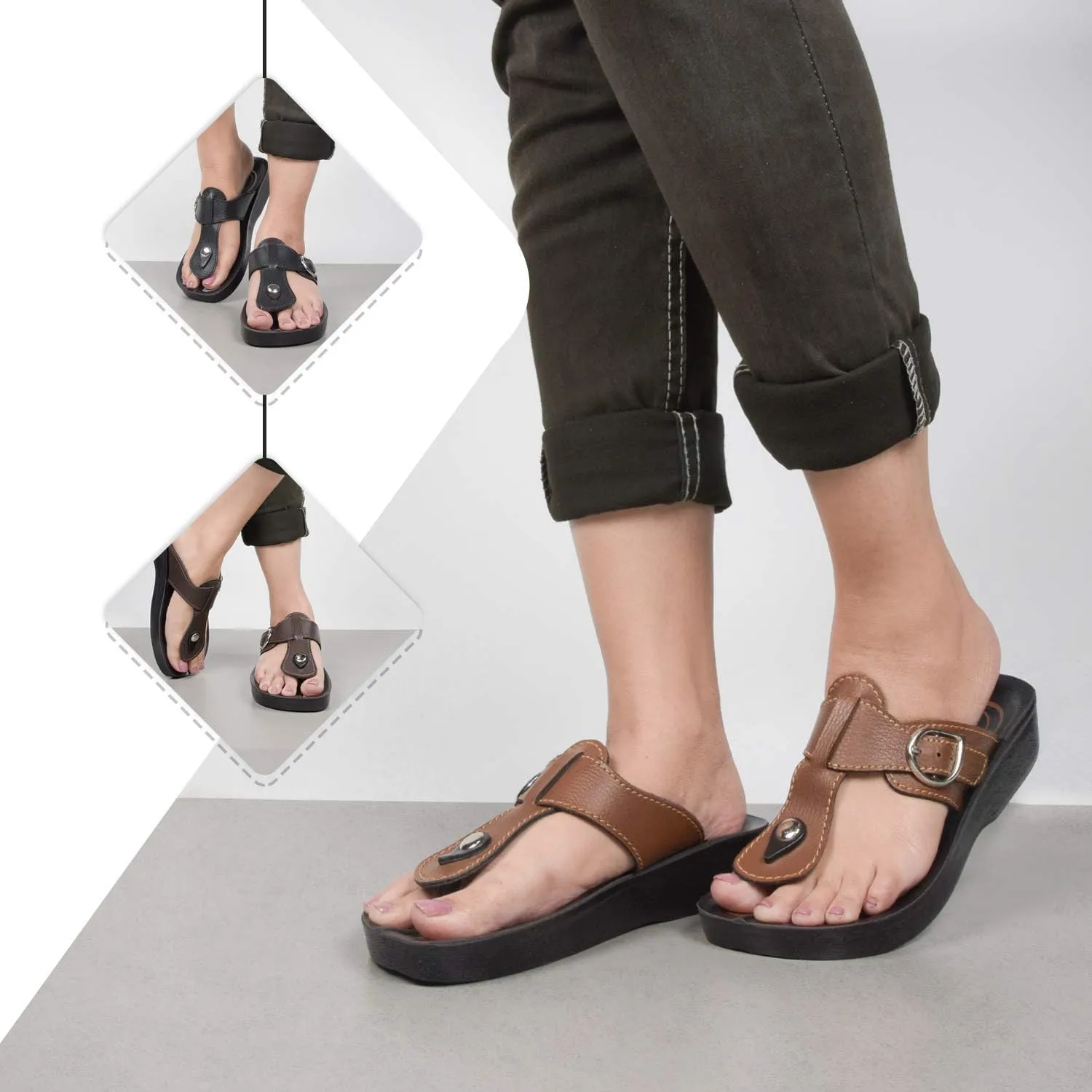T-Bar Buckle Strap Sandals Flip Flop Slides for Women