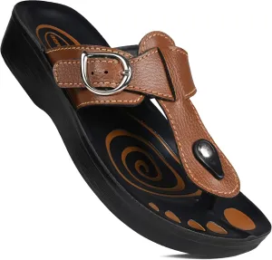 T-Bar Buckle Strap Sandals Flip Flop Slides for Women