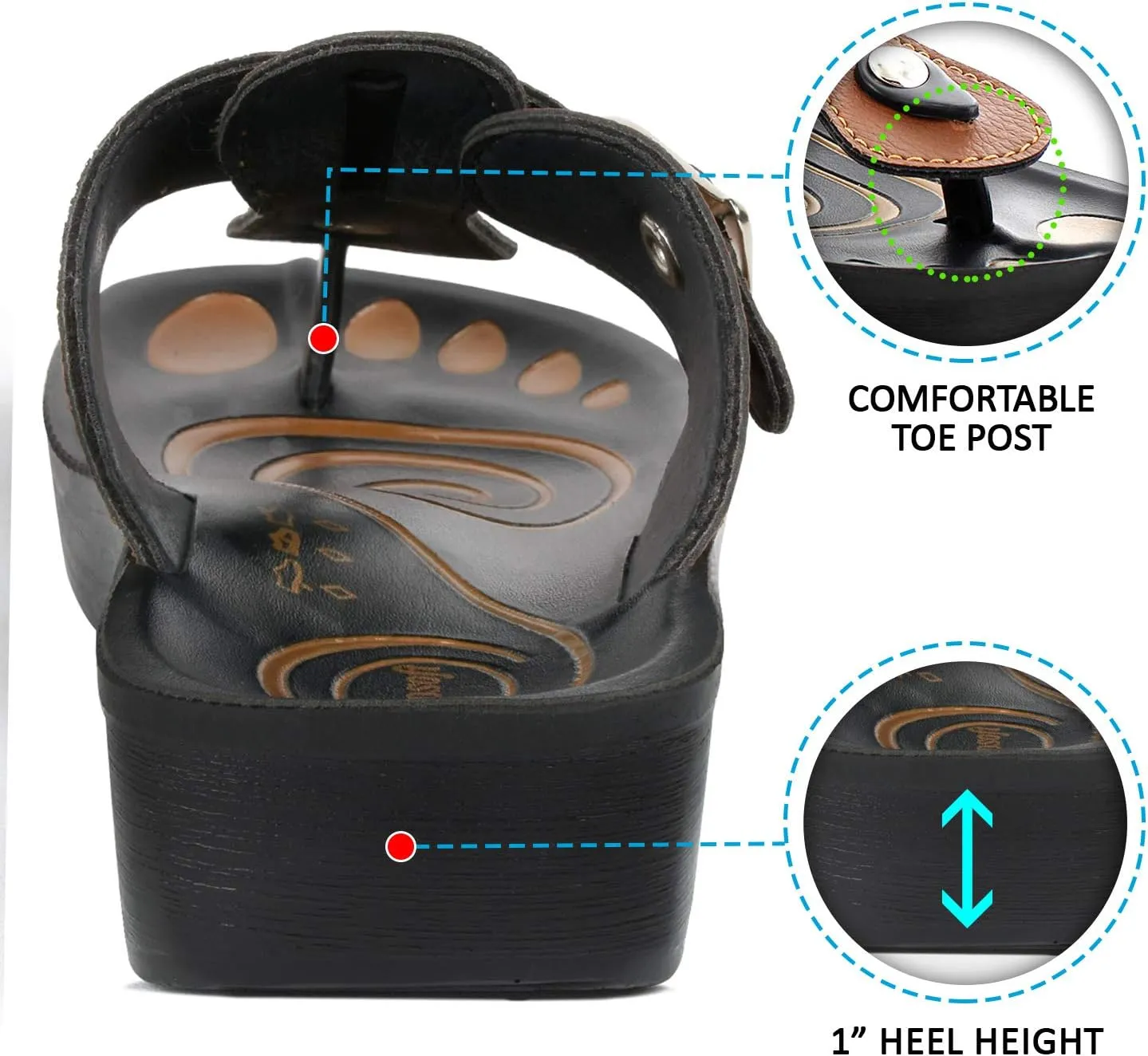 T-Bar Buckle Strap Sandals Flip Flop Slides for Women