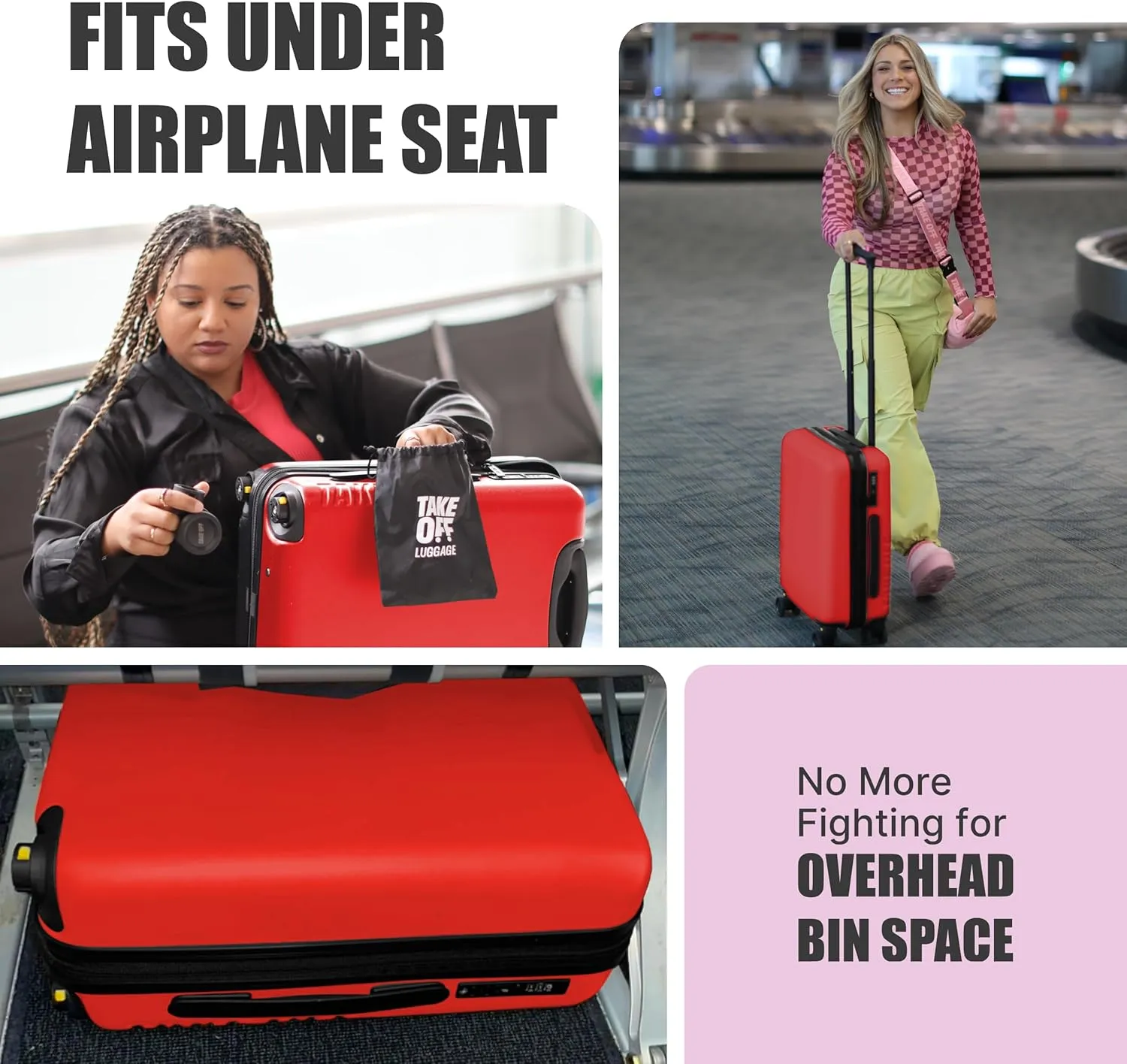 Take OFF Luggage 3.0 - Personal Item, 18x14x8 Inches, Underseat Suitcase with Removable Wheels, Hard Shell Luggage, Small Carry On Overnight Weekender, Airport & Travel Essentials, TSA Approved, Red