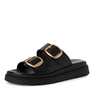 Tamaris Black Soft Leather Buckles Mule Slider 27239-42 003