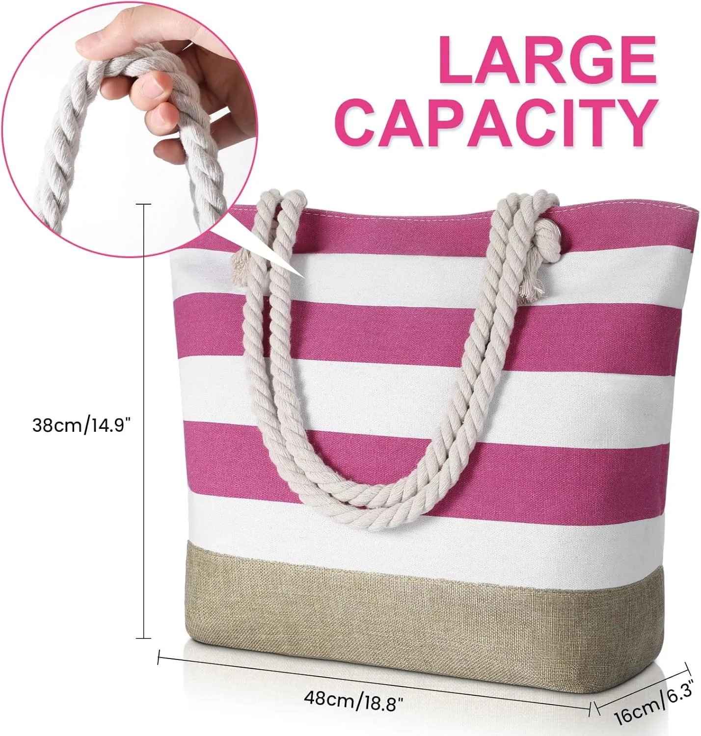 Tavaleu Beach Bags for Women, Large Beach Tote Bag Waterproof Sandproof, Swim Pool Bag with Zipper