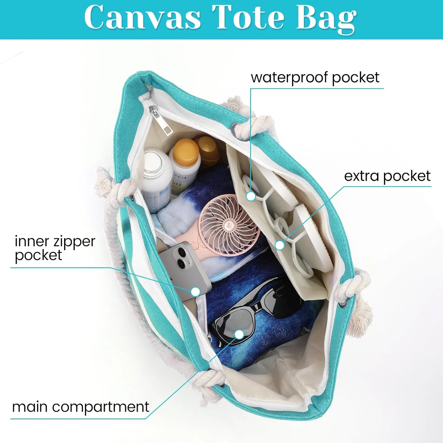 Tavaleu Beach Bags for Women, Large Beach Tote Bag Waterproof Sandproof, Swim Pool Bag with Zipper
