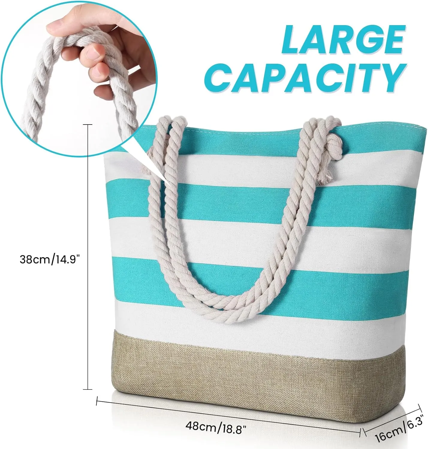 Tavaleu Beach Bags for Women, Large Beach Tote Bag Waterproof Sandproof, Swim Pool Bag with Zipper