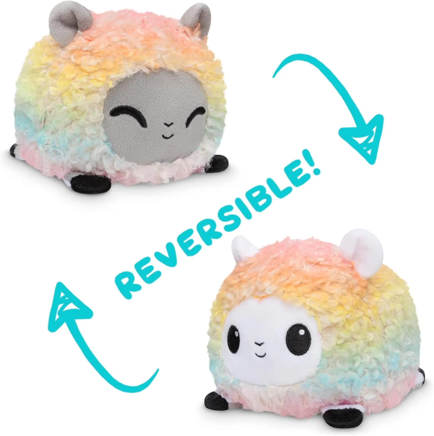 TeeTurtle - The Original Reversible Sheep Plushie - Pride - Gray   White Rainbow - Cute Sensory Fidget Stuffed Animals That Show Your Mood!