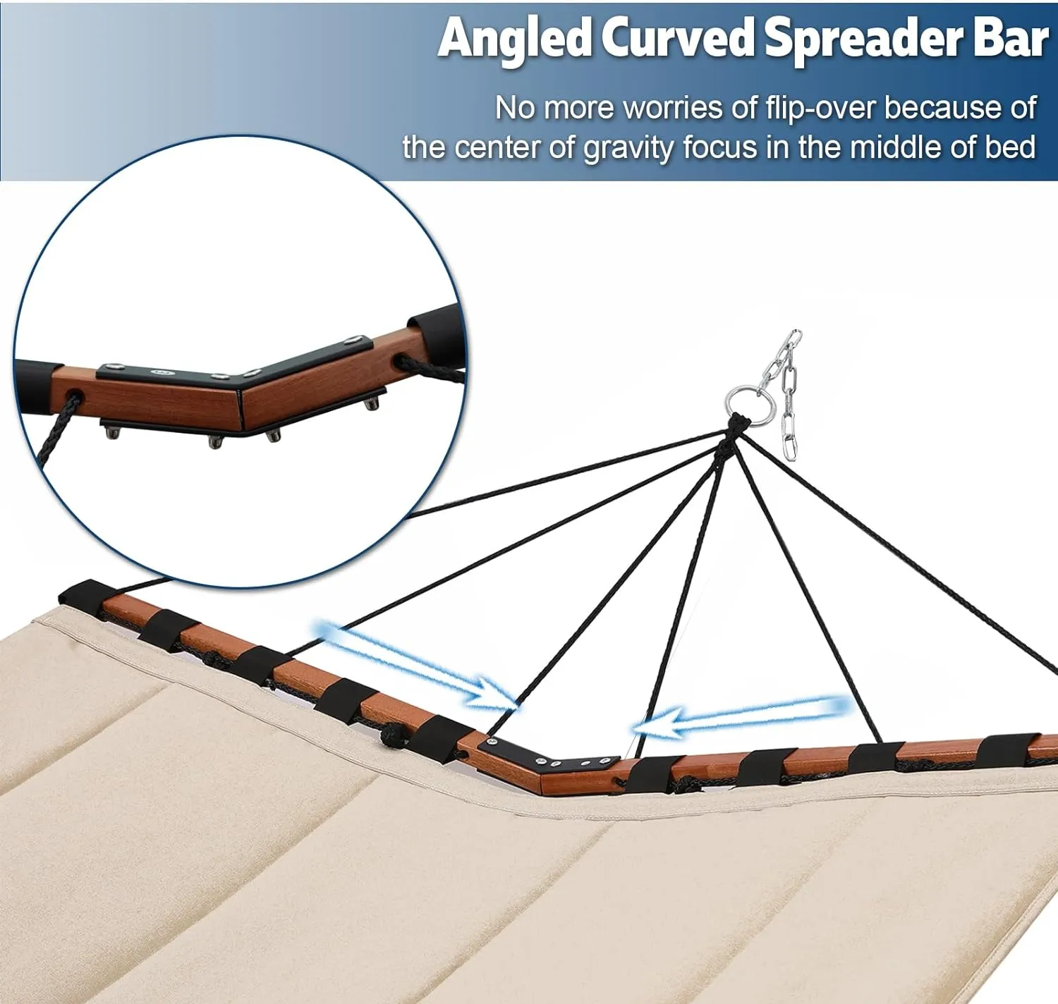 TegerDeger 12FT 2 Person Hammock Large Hammock 450LB Capacity with V Shaped Hardwood Spreader Bar & Nylon Rope for Outside, Patio, Garden, Backyard, Beach, Poolside - Brown