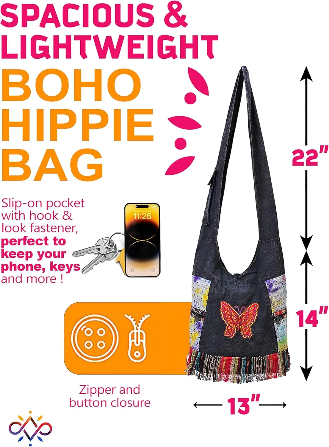 THE COLLECTION ROYAL Hobo Crossbody Bags for Women, Boho Purse, Boho Bag | Hippie Bag, Indie Tote Bag, Cloth Purse for Women