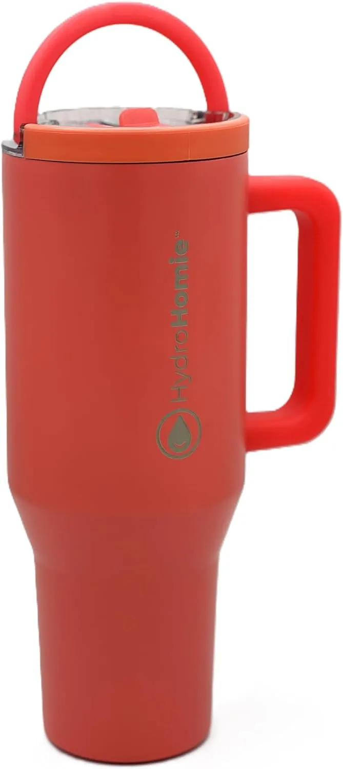 The Nomad 40oz Tumbler – Flip Straw Lid with Handle and Rubber Base, Travel Car Cup Holder Friendly and 100% Leak Resistant - Courageous Coral