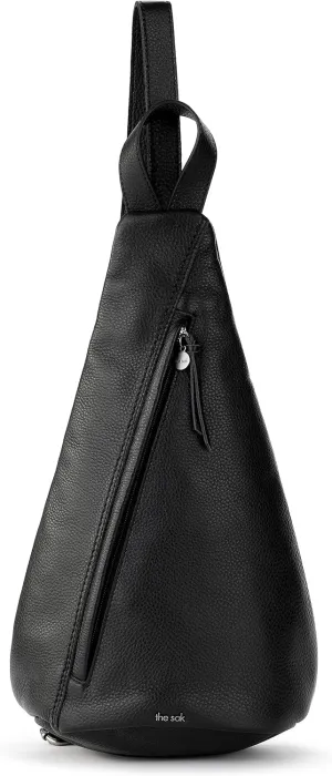 The Sak Geo Sling Backpack in Leather, Convertible Design, Black
