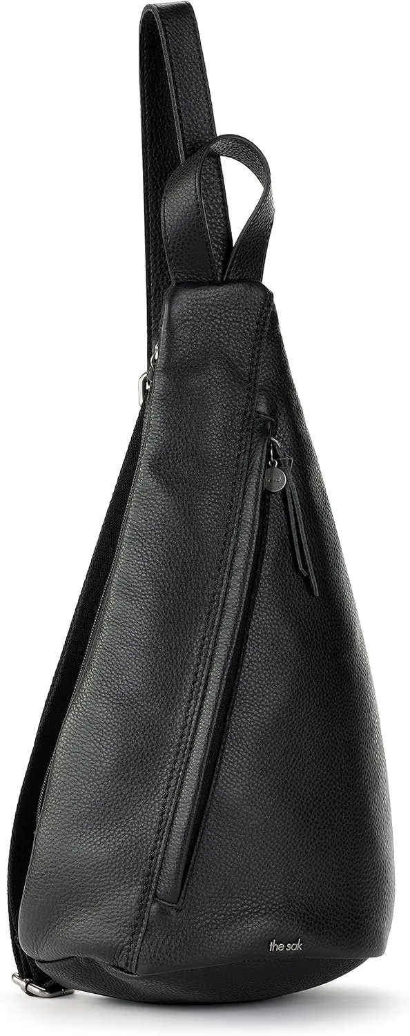 The Sak Geo Sling Backpack in Leather, Convertible Design, Black