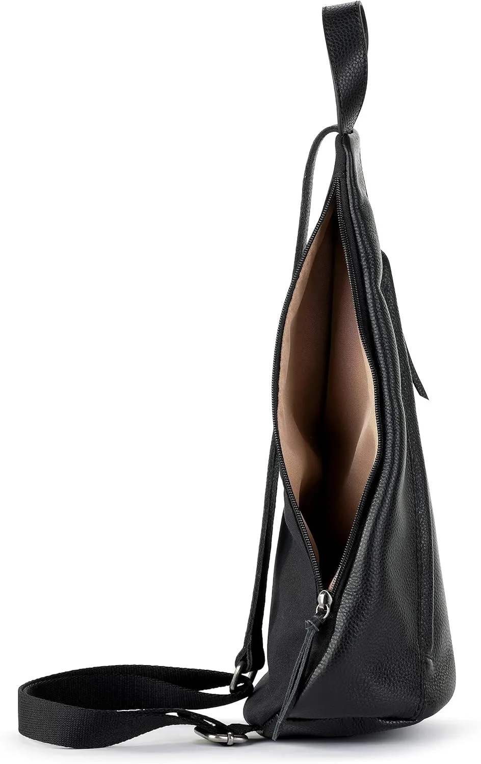 The Sak Geo Sling Backpack in Leather, Convertible Design, Black