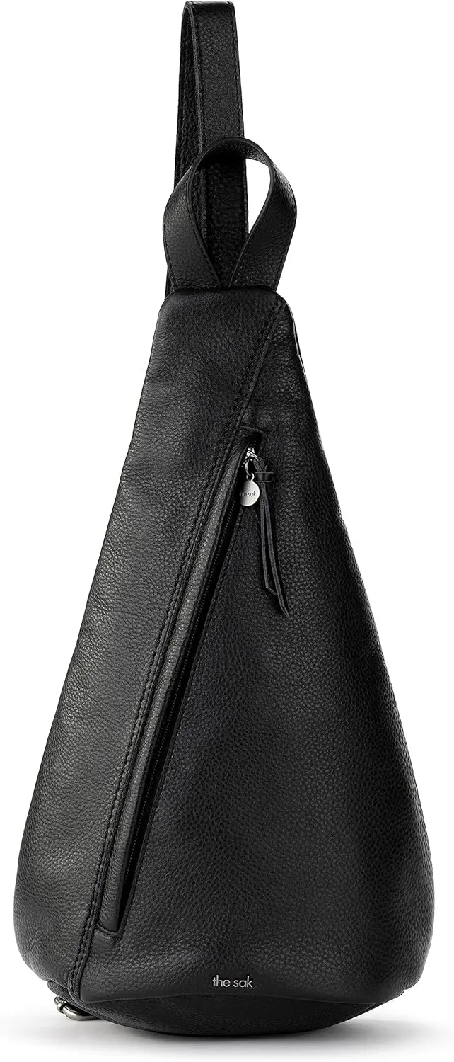 The Sak Geo Sling Backpack in Leather, Convertible Design, Black