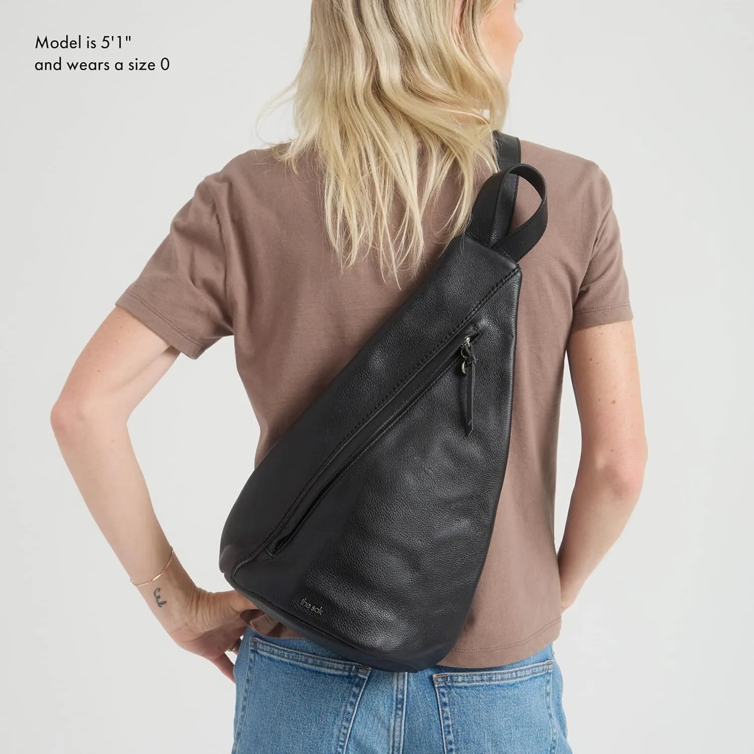 The Sak Geo Sling Backpack in Leather, Convertible Design, Black