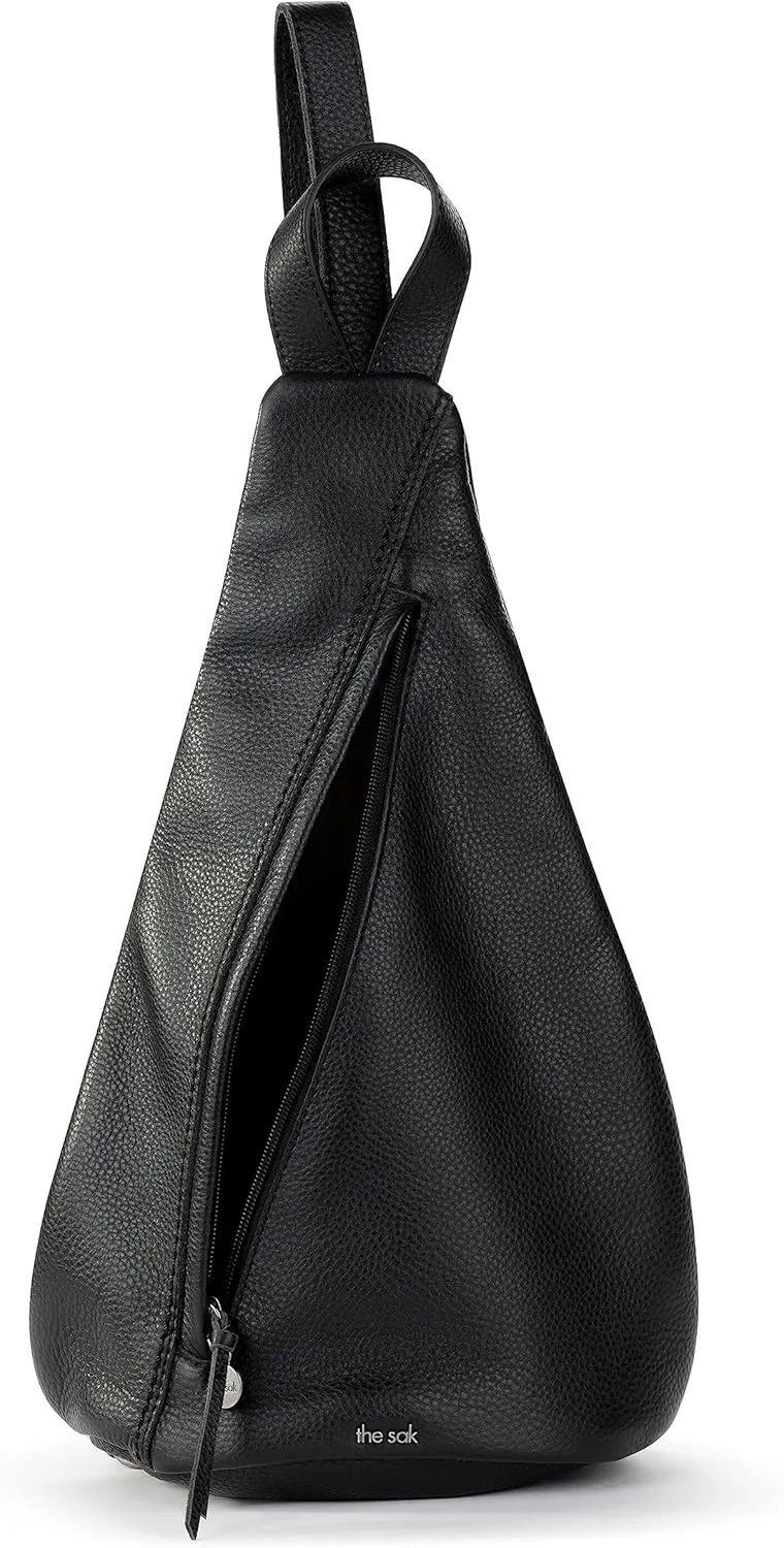The Sak Geo Sling Backpack in Leather, Convertible Design, Black
