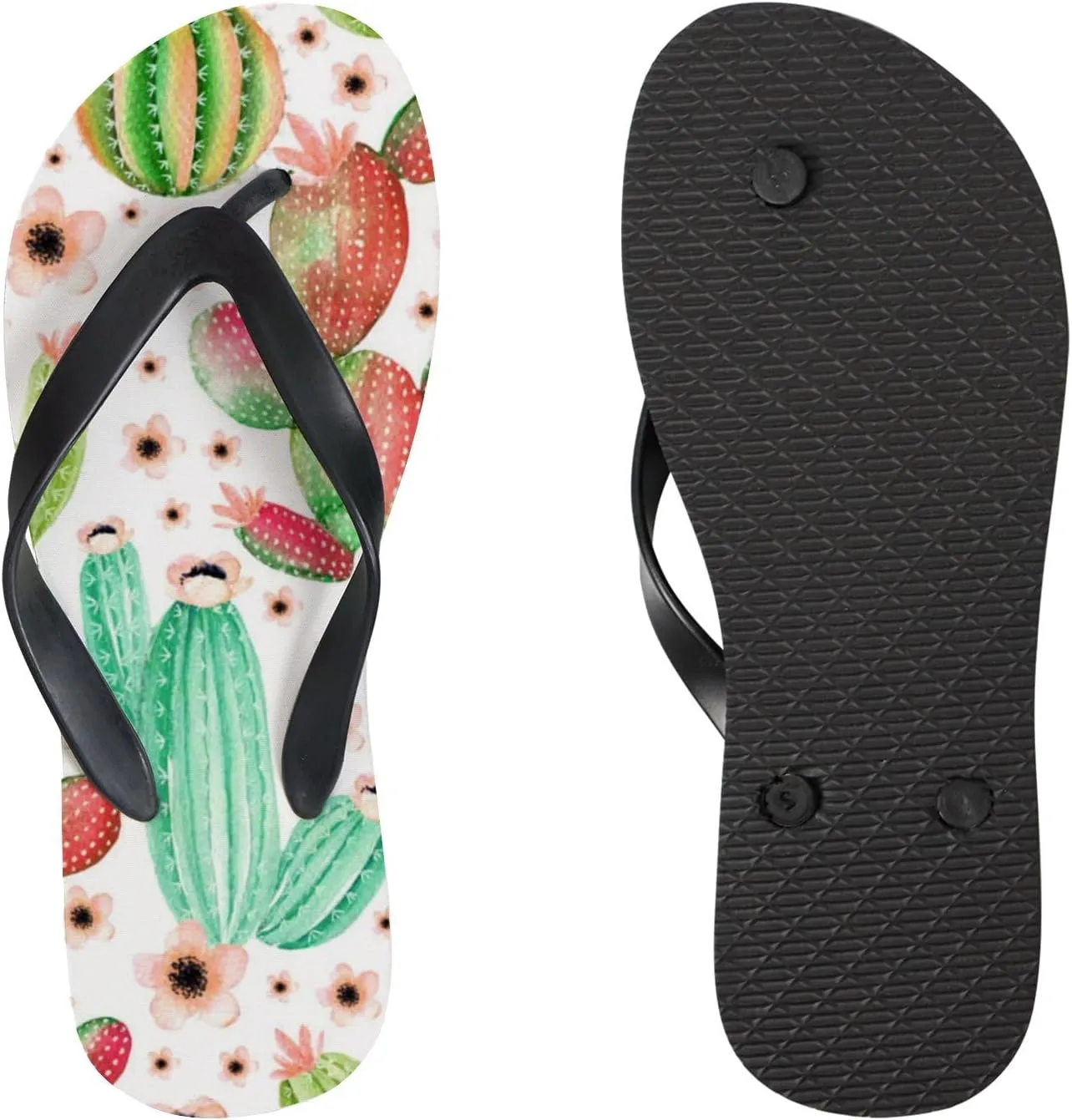 Thong Slippers Flip Flops for Women Colored Cactus Flower Casual Flat Slide Beach Slippers Sandals Shower Shoes