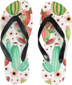 Thong Slippers Flip Flops for Women Colored Cactus Flower Casual Flat Slide Beach Slippers Sandals Shower Shoes