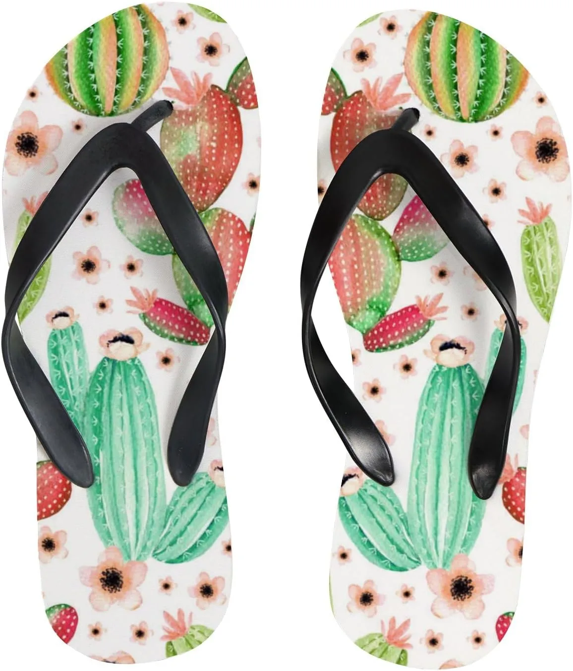 Thong Slippers Flip Flops for Women Colored Cactus Flower Casual Flat Slide Beach Slippers Sandals Shower Shoes