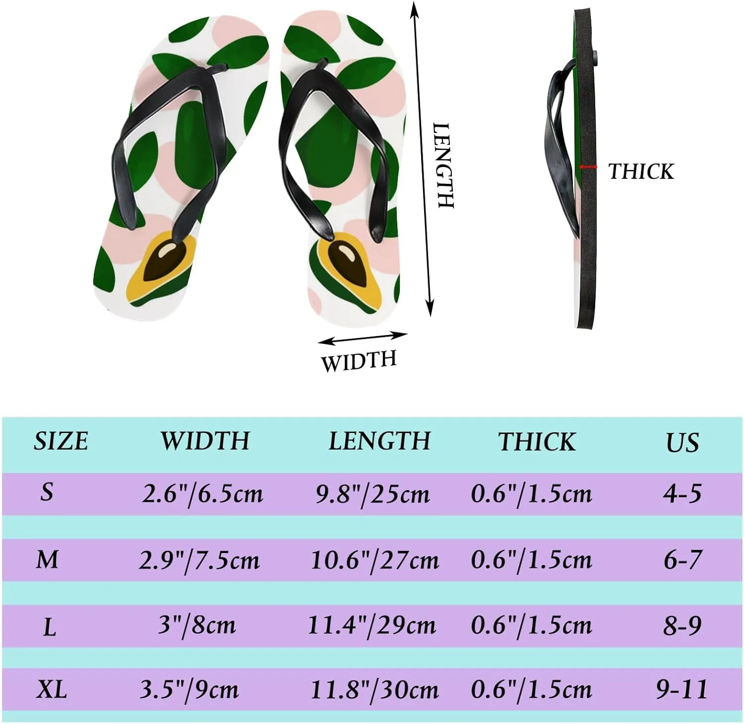Thong Slippers Flip Flops for Women Juicy Avocado Leaves Casual Flat Slide Beach Slippers Sandals Shower Shoes