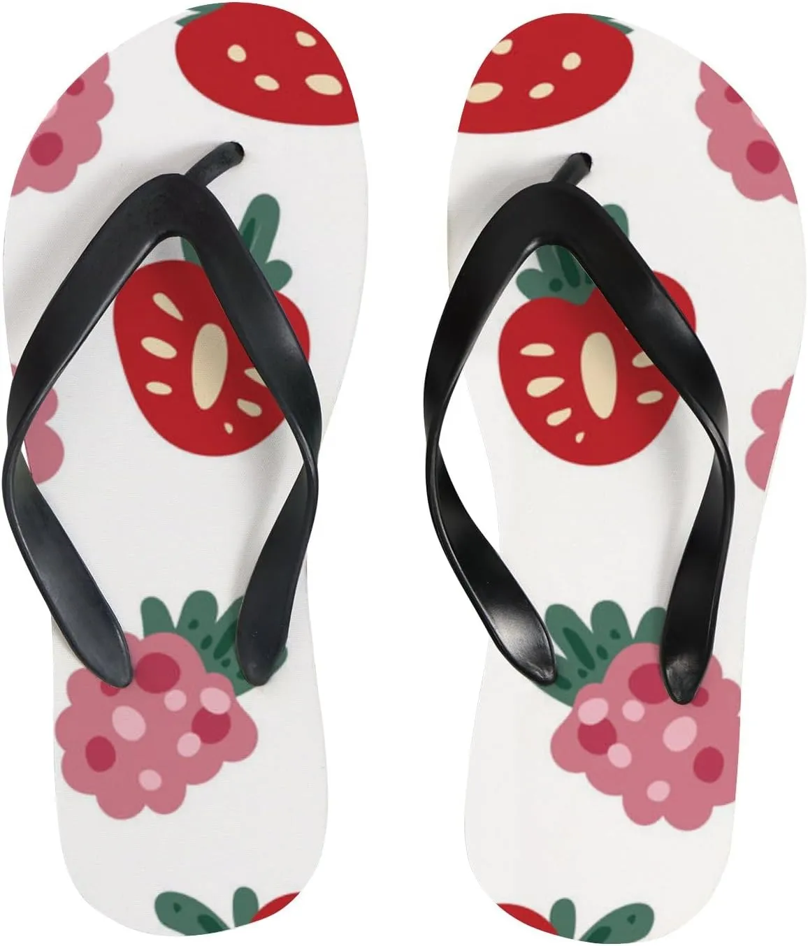 Thong Slippers Flip Flops for Women Strawberry and Raspberry Casual Flat Slide Beach Slippers Sandals Shower Shoes