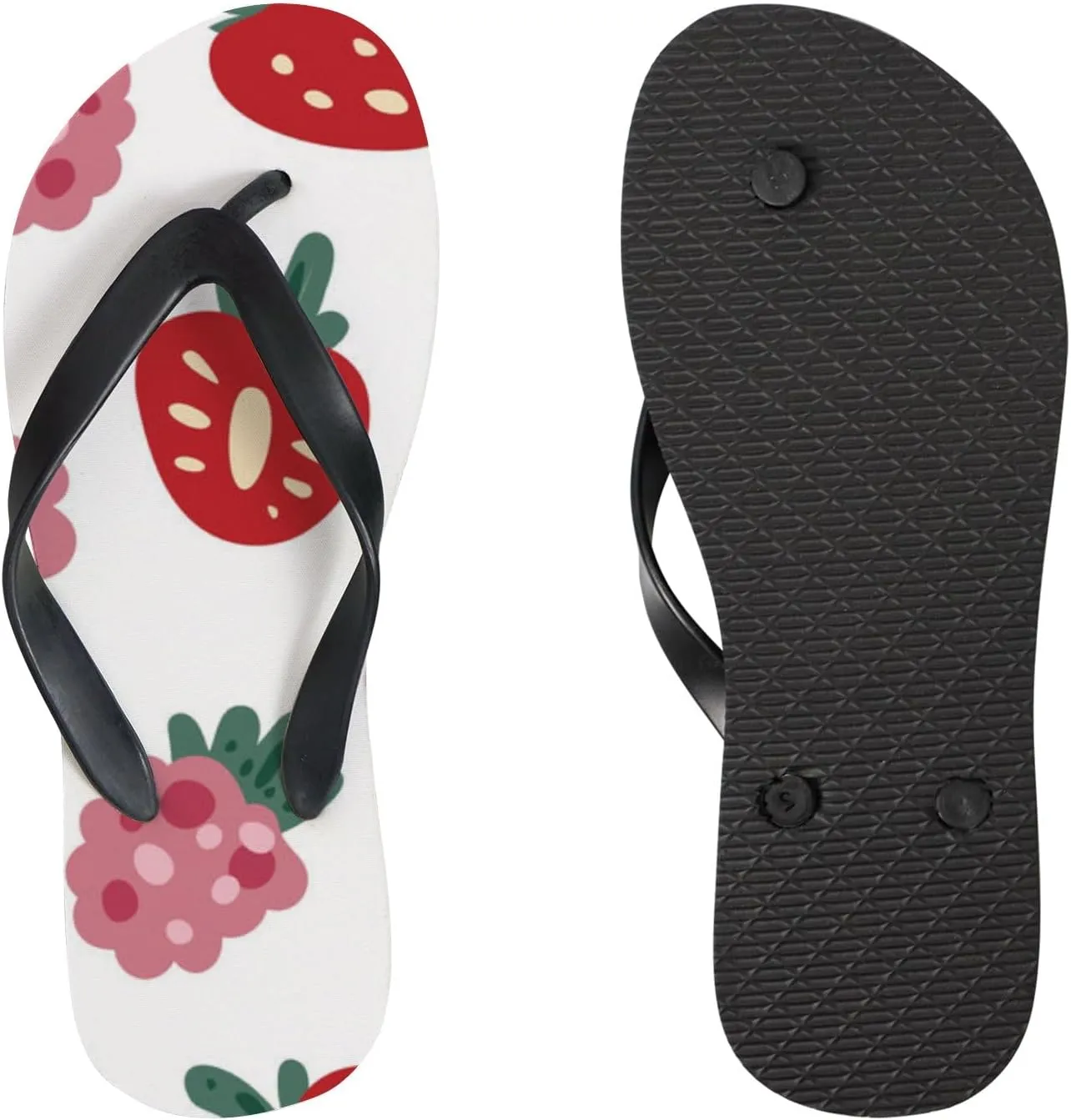 Thong Slippers Flip Flops for Women Strawberry and Raspberry Casual Flat Slide Beach Slippers Sandals Shower Shoes