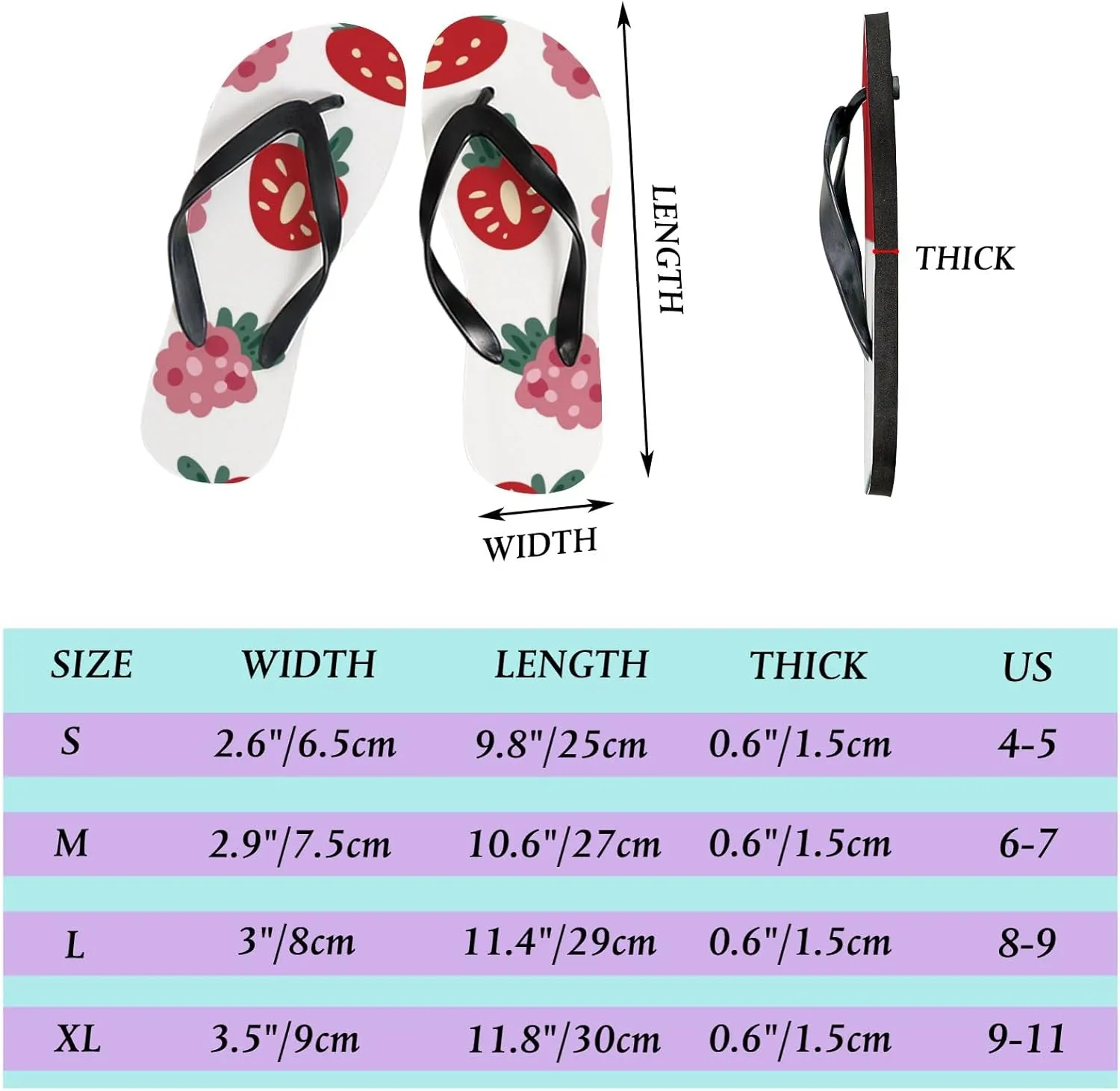 Thong Slippers Flip Flops for Women Strawberry and Raspberry Casual Flat Slide Beach Slippers Sandals Shower Shoes