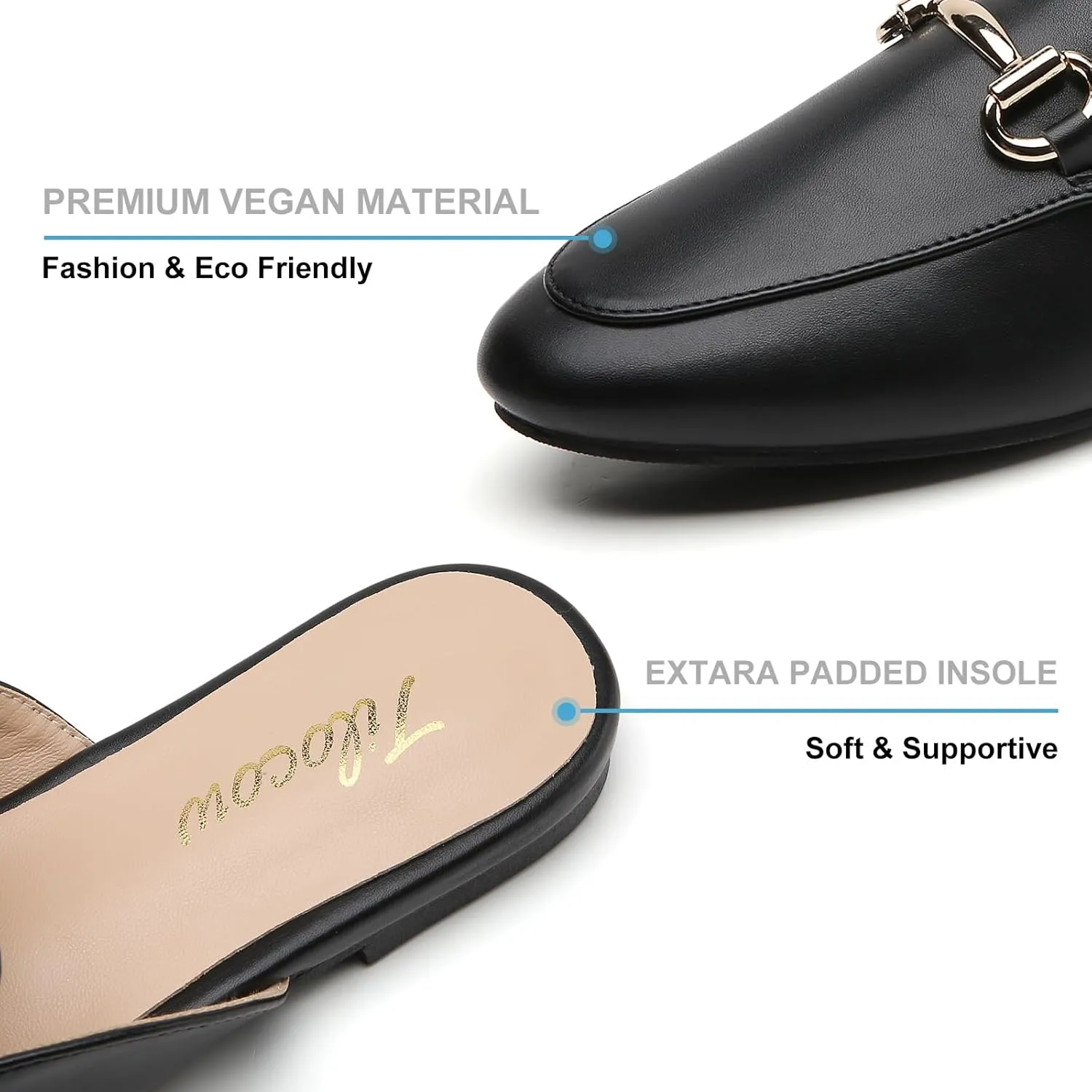 Tilocow Metal Buckle Mules for Women Round Toe Backless Flats Mules Slides Mules Shoes Ladies Slip-on Loafers for Women