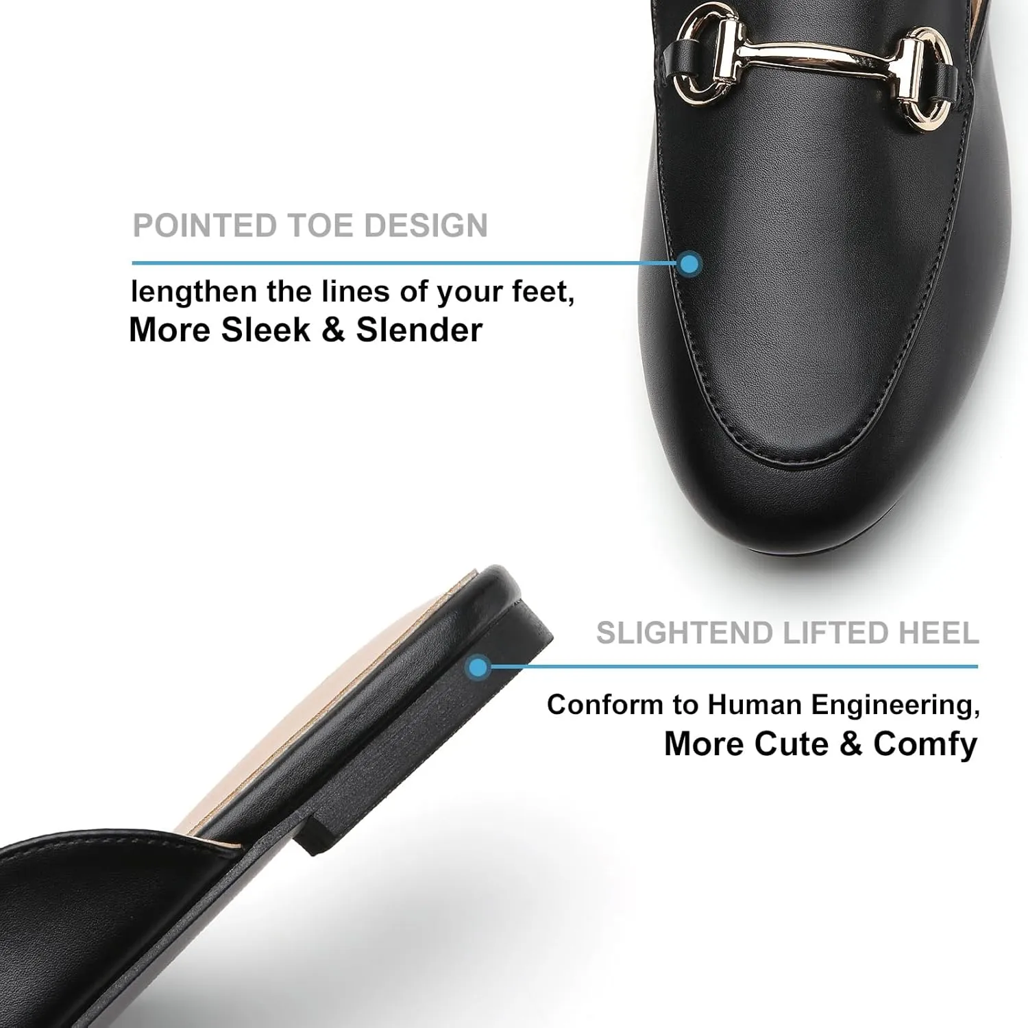 Tilocow Metal Buckle Mules for Women Round Toe Backless Flats Mules Slides Mules Shoes Ladies Slip-on Loafers for Women