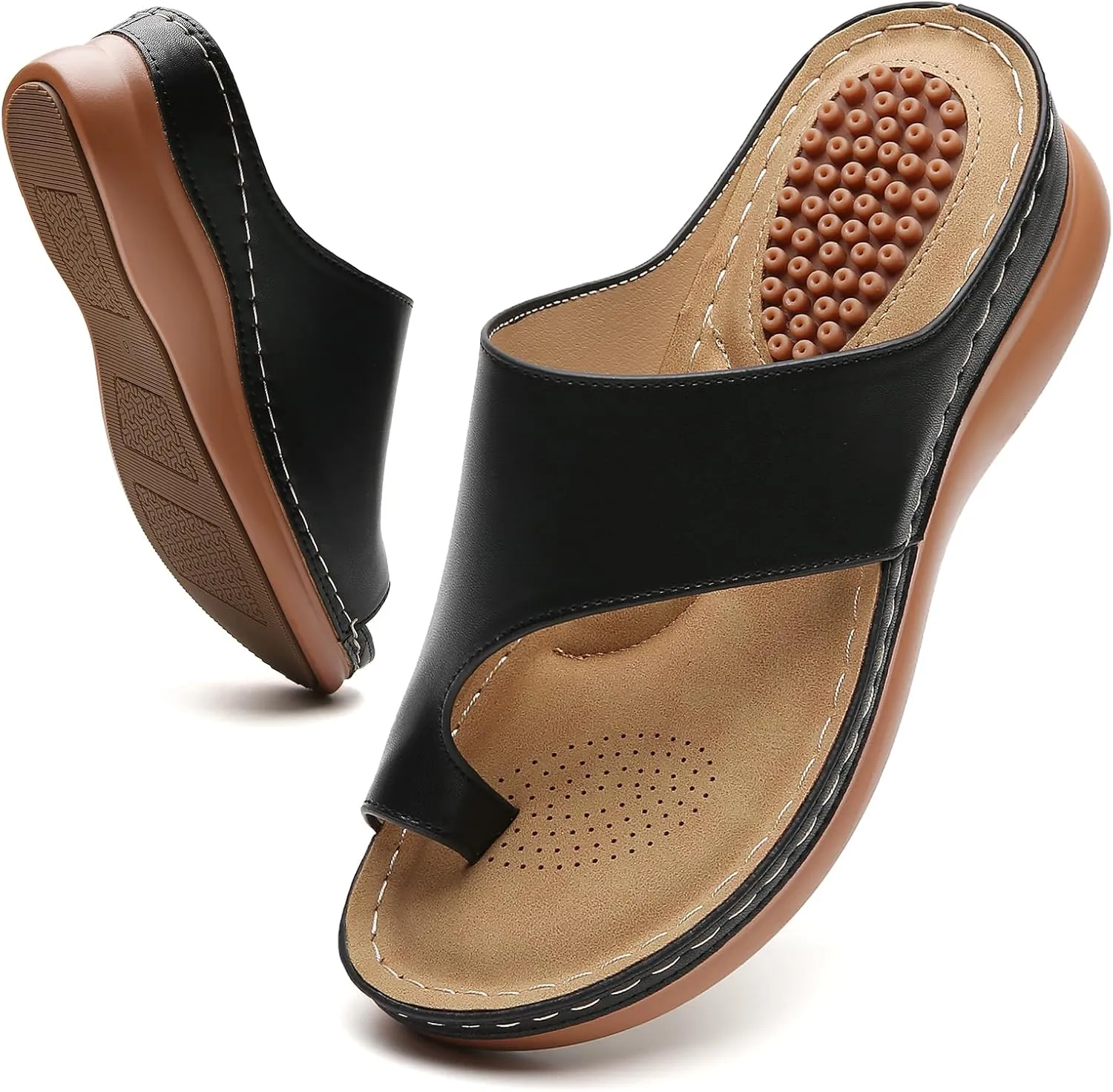 Tilocow Sandals Women Wedge Shoes - Orthopedic Comfortable Arch Support Platform Sandals for Women Wedge Summer Dressy Flip Flop Casual Bunion Breathable Shoes