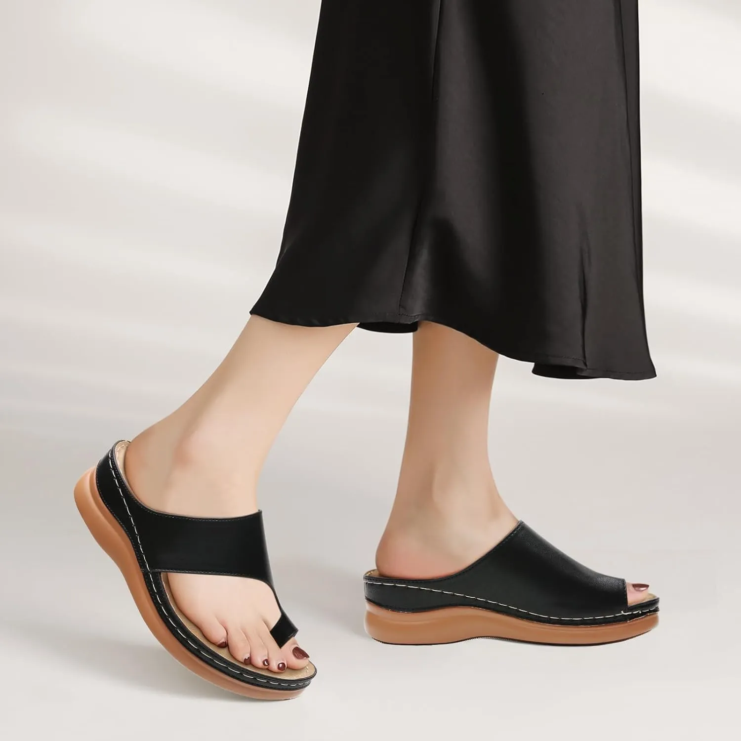 Tilocow Sandals Women Wedge Shoes - Orthopedic Comfortable Arch Support Platform Sandals for Women Wedge Summer Dressy Flip Flop Casual Bunion Breathable Shoes