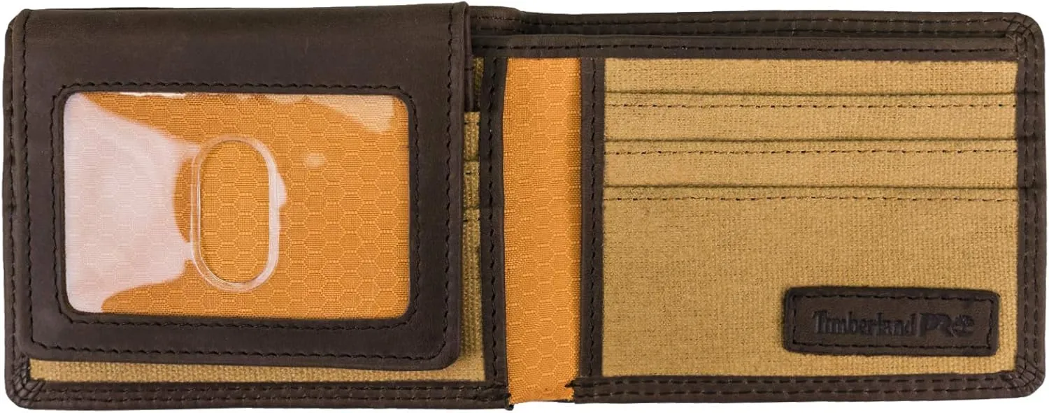 Timberland PRO Men's Leather RFID Wallet with Removable Flip Pocket Card Carrier