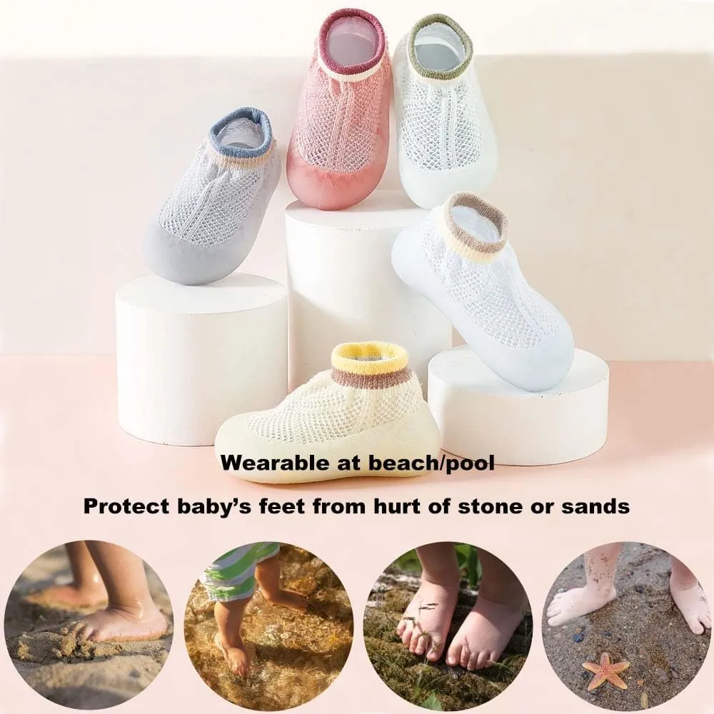 Toddler 2 Pairs Anti-Skid Socks Shoes Baby Boys Girls Rubber Sole Indoor First Walking Slippers