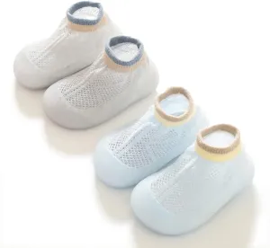 Toddler 2 Pairs Anti-Skid Socks Shoes Baby Boys Girls Rubber Sole Indoor First Walking Slippers