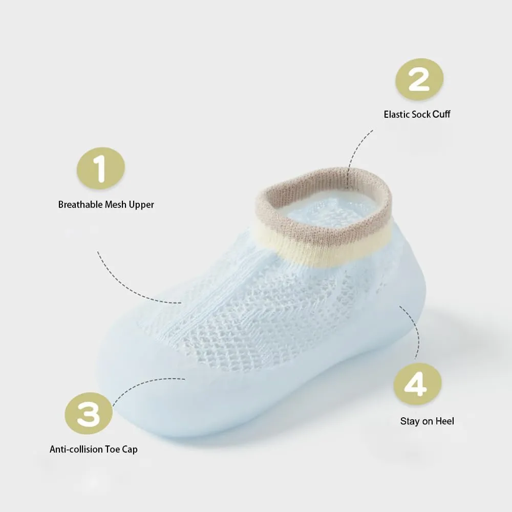 Toddler 2 Pairs Anti-Skid Socks Shoes Baby Boys Girls Rubber Sole Indoor First Walking Slippers