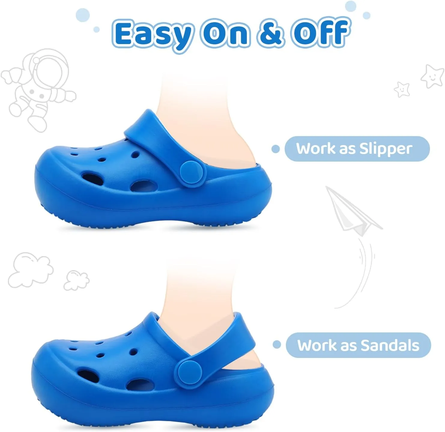 Toddler Classic Clogs Skin-Friendly Comfy Lightweight 丨Boys Girls Slip On Water Shoes