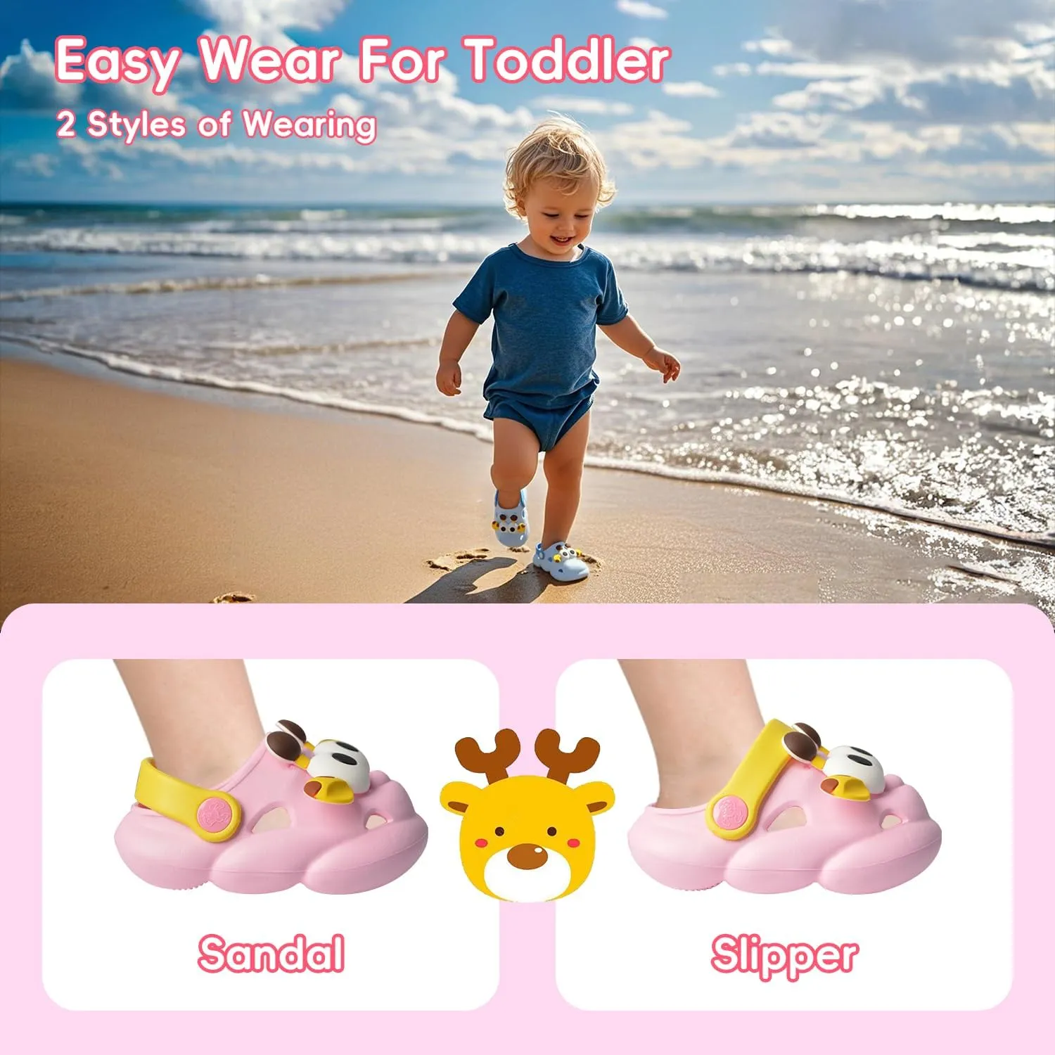Toddler Sandals Baby Boys Girls Slip On Shoes Summer Breathable Quick-Dry Lightweight Slides Sandals Infant Outdoor Non-Slip Walking Shoes