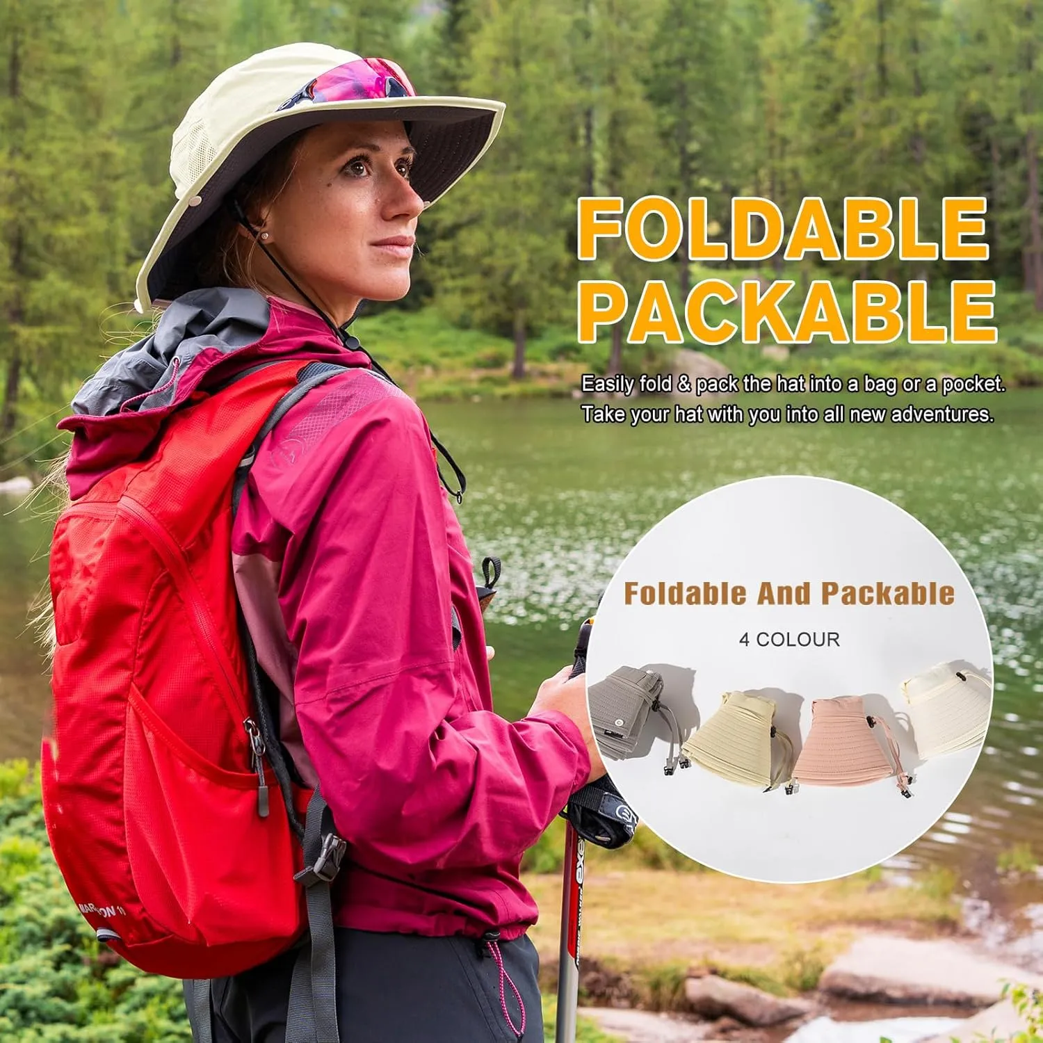 TOP-EX L/XL/XXL UV50  Waterproof Wide Brim Bucket Sun Hat for Summer Fishing Hiking w/Detachable Strap & Vented Mesh
