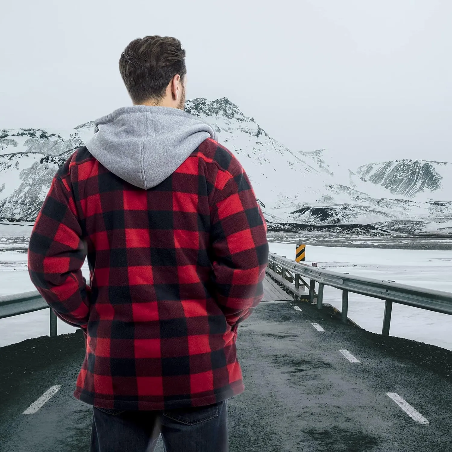 TrailCrest Men's Warm Sherpa Lined Hoodie Fleece Shirt Jacket, Classic Zip Up Buffalo Plaid (Regular and Big & Tall Sizes)