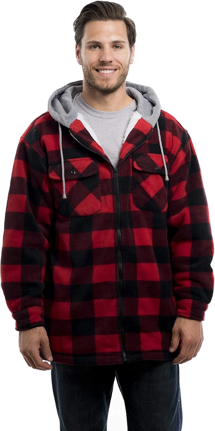 TrailCrest Men's Warm Sherpa Lined Hoodie Fleece Shirt Jacket, Classic Zip Up Buffalo Plaid (Regular and Big & Tall Sizes)
