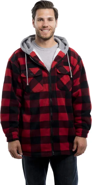 TrailCrest Men's Warm Sherpa Lined Hoodie Fleece Shirt Jacket, Classic Zip Up Buffalo Plaid (Regular and Big & Tall Sizes)