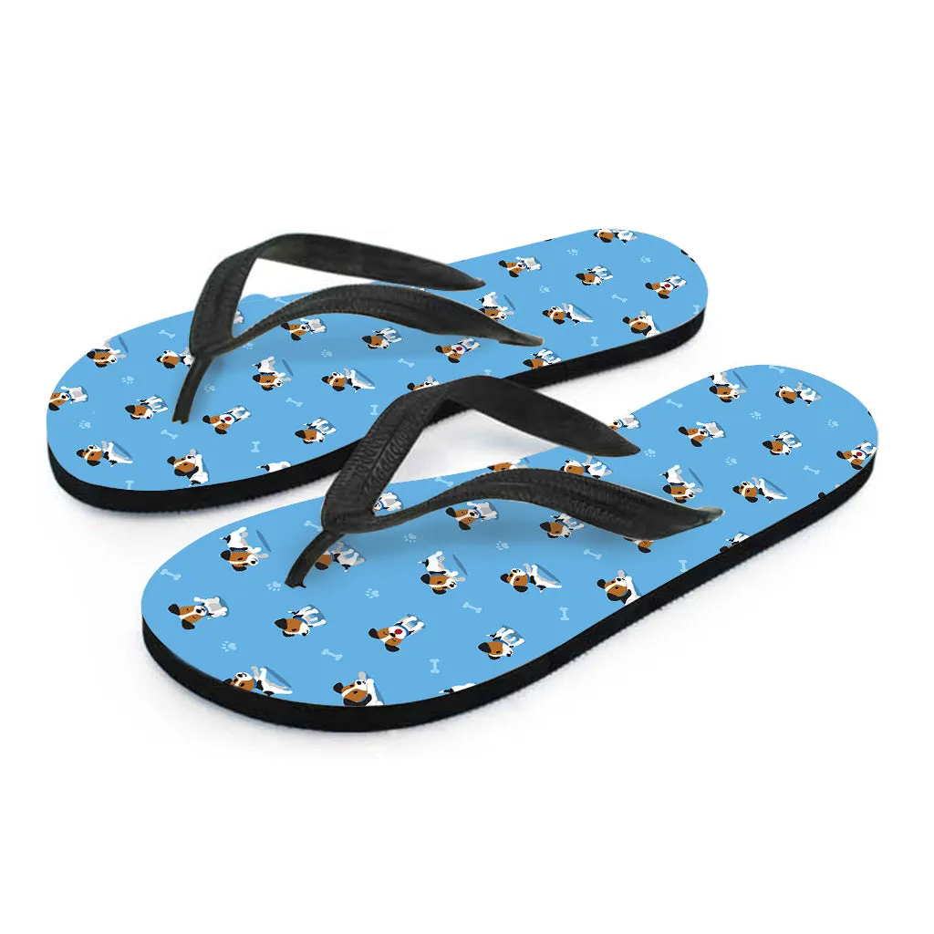 Tropical Paws: Blue Jack Russell Terrier Pattern Hawaiian Flip Flops