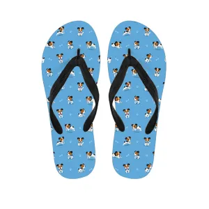 Tropical Paws: Blue Jack Russell Terrier Pattern Hawaiian Flip Flops