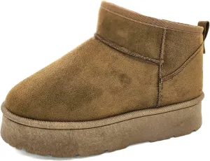 TruFox Womens Platform Mini Boots Classic Faux Fur Lined Slip On Ankle Booties