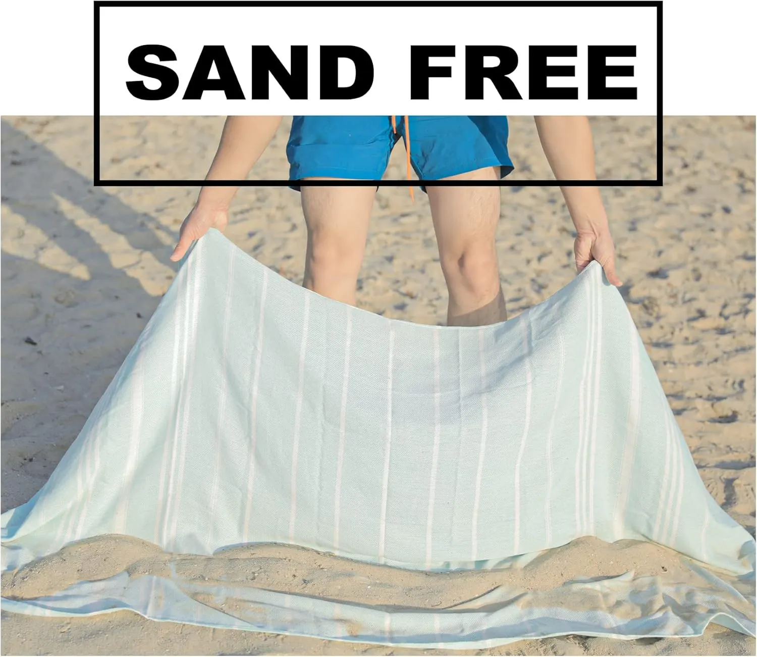 Turkish Beach Towels Vacation Essentials with Bag Quick Dry Sand Free Soft Absorbent Adult Bath Pool Swim Long Wide Stripe Towel Cloud Linen Sandfree Mat Summer Thing Lightweight Thin Travel Blue