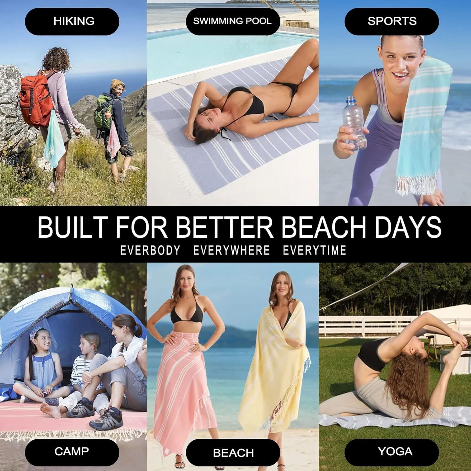 Turkish Beach Towels Vacation Essentials with Bag Quick Dry Sand Free Soft Absorbent Adult Bath Pool Swim Long Wide Stripe Towel Cloud Linen Sandfree Mat Summer Thing Lightweight Thin Travel Blue