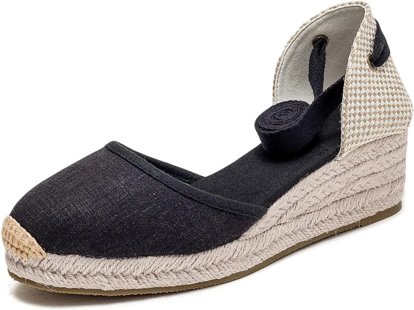 U-lite Womens Platform Wedge Sandals Espadrilles Closed Toe Ankle Strap Lace Up Ankle-Tie Strap Classic Espadrille Heel Black 6.5