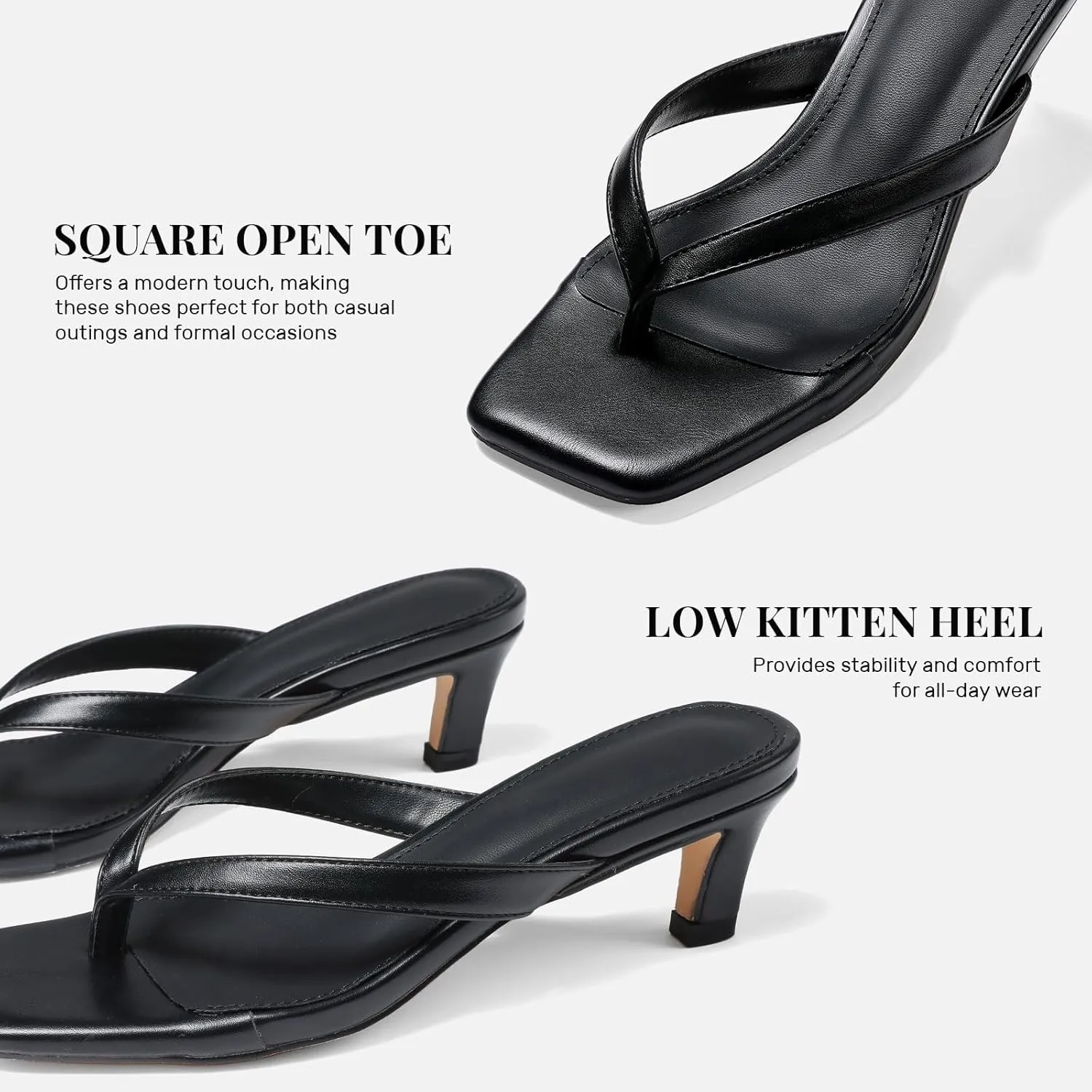Uacllcau Kitten Heels Sandals for Women Square Open Toe Flip Flops Strappy Heels for Women Sandals Slides